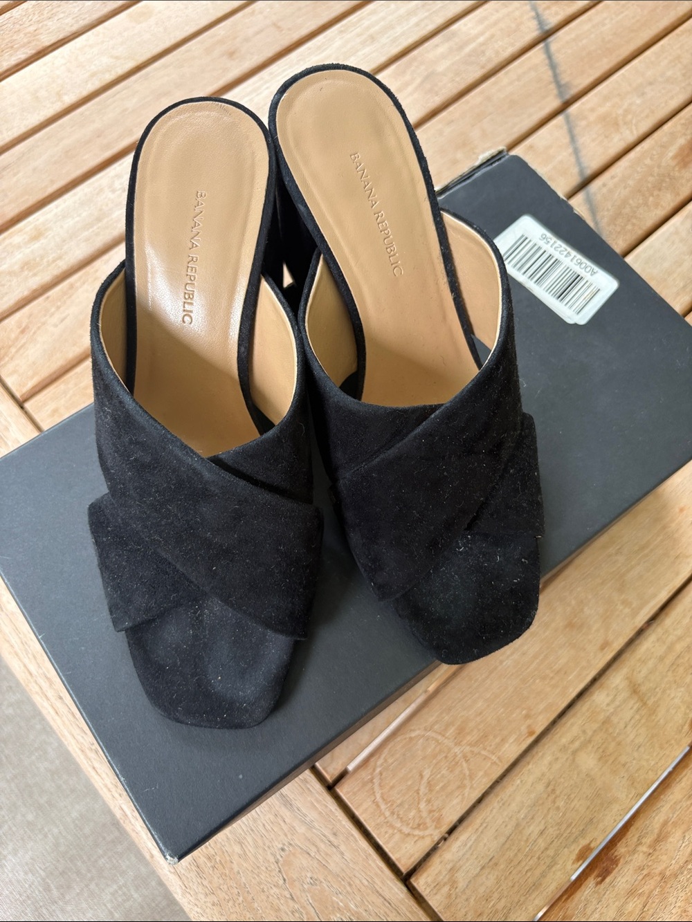 Banana Republic Black Suede Crisscross Mule Slides